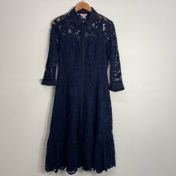 Nanette lepore Lace Dress Fit & Flare 6 Navy Blue - Picture 1 of 11